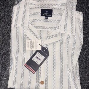 Ben Sherman Men's Shirt with White and Blue Pattern size L